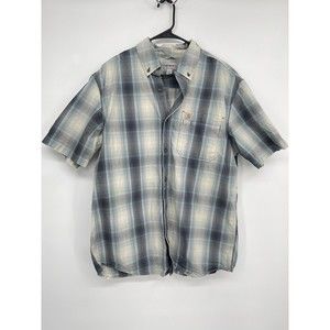 Carhartt Large SS Button Down Mens Blue Plaid Excellent Relaxed Fit‎ 104174 BLS
